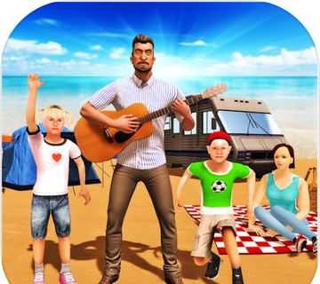 Virtual happy family: vacation camping   